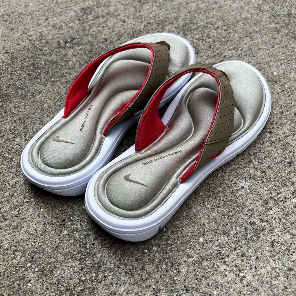 WMNS NIKE COMFORT THONG LIGHT PINK MAGENTA MEDIUM TAN GREY WHITES CORAL FOOTBED - Picture 12 of 14